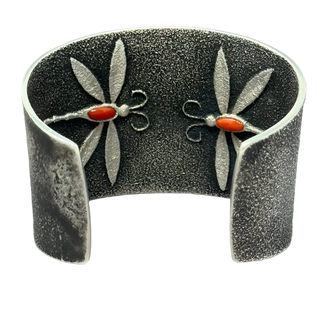 Darryl Begay Tufa Cast Nevada Pilot Mountain Turquoise, Oxblood Coral & Dragonfly Bracelet - Picayune Cellars & Mercantile