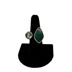 Chrysocolla & Green Amethyst Double Stone Adjustable Ring