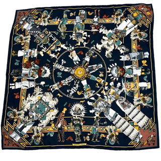 Hermes Kermit Oliver Kachinas Black Silk Scarf 90cm Scarves - Picayune Cellars & Mercantile