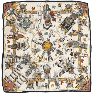 Hermes Kermit Oliver Kachinas Bone & Black Silk Scarf 90cm Scarves - Picayune Cellars & Mercantile