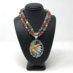 Rick Tolino Double Strand Beaded Necklace with Inlay Pendant
