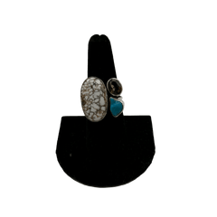 Wild Horse, Turquoise & Smoky Quartz Triple Stone Adjustable Ring