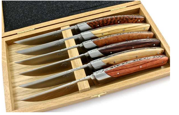 Set of 6 LE THIERS® table steak knives with cocobolo wood handle and  stainless steel blade