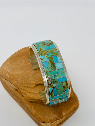 Tommy Jackson sterling silver turquoise inlay cuff bracelet