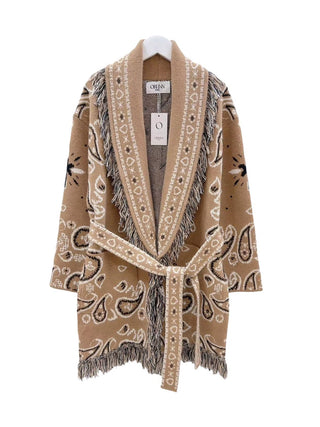 Long Paisley Cardigan with Fringes