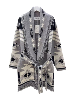 Long Southwest-inspired Cardigan with Fringes