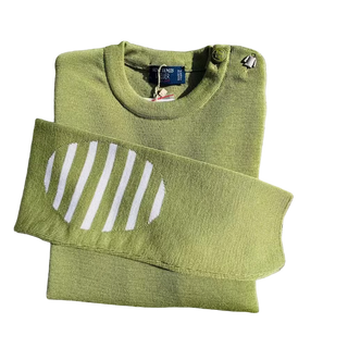 Saint James Bregancon U Wool Sailor Sweater with Striped Elbow Patches