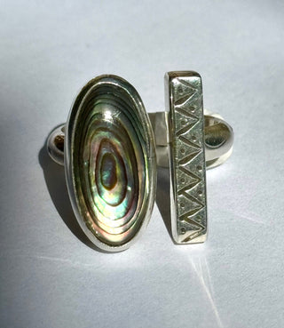 Marvin Slim Abalone and Stamped Silver Bar Open Ring-Marvin Slim-Picayune Cellars & Mercantile