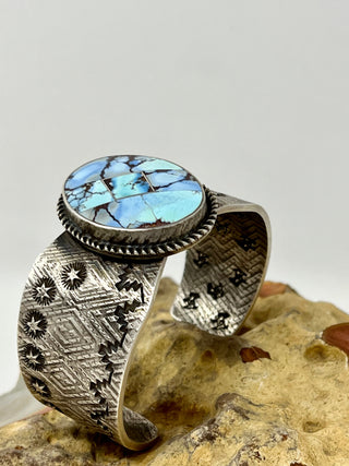 Benson "Many Goats" Golden Hills Turquoise Cuff-Sun West Silver-Picayune Cellars & Mercantile