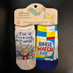 Blue Q Baby Socks - Fucking Miracle / Binge Watch