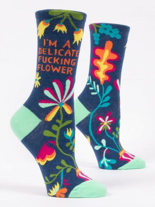 Blue Q Women's Crew Socks "I'm a Delicate Fucking Flower"