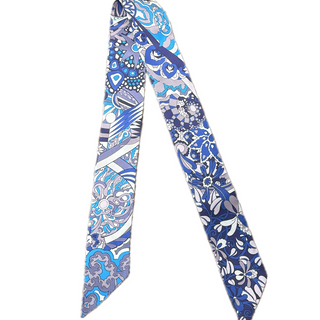Hermes Blue Floral Pattern Twilly