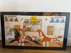 Terrance Guardipee Single Rider with Wild Horses Collage Ledger Art
