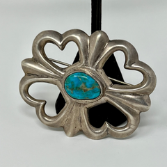 Floral Shaped Sterling Silver and Turquoise Pin