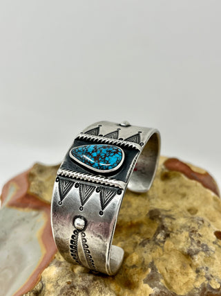 Hand Stamped Turquoise Cuff-Sun West Silver-Picayune Cellars & Mercantile