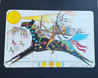 Terrance Guardipee Yellow Bull Rider Ledger Art