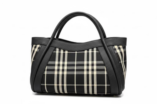 Short Handle Plaid & Leather Handbag - 924