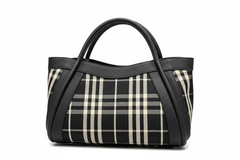 Short Handle Plaid & Leather Handbag - 924