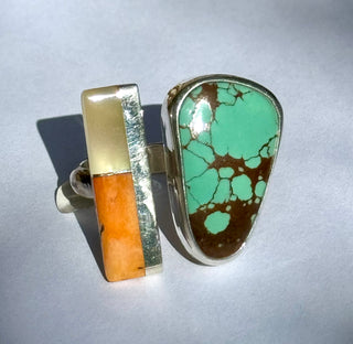Royston Turquoise & Spiny w Mother of Pearl Open Ring