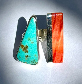Kingman Turquoise & Red Spiny Open Ring