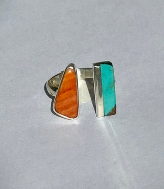 Medium Orange Spiny and Turquoise Stones Open Ring