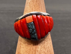 Joe McCabe Coral & Turquoise Inlay Ring
