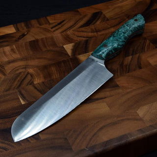 Kleos Santoku Turquoise Wood Knife