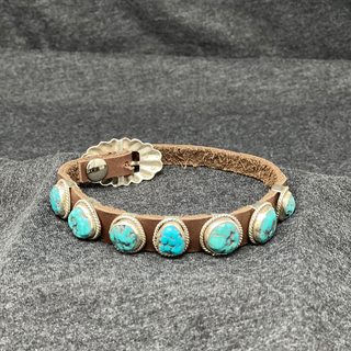 Leather Bracelet with Turquoise and Spiny Oyster