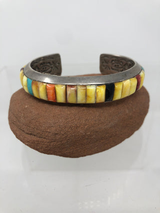 Multi Spiny Oyster Stone Inlay Bracelet