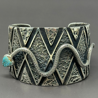 Philander Begay Tufa Cast Snake Bracelet with Nevada Turquoise (#8)