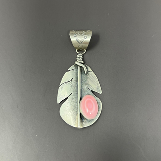 Sterling Silver Leaf Pendant with Pink Conch Stone