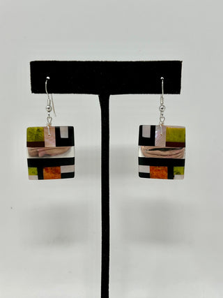 Pueblo Inlay Shell & Variscite Earrings-Sun West Silver-Picayune Cellars & Mercantile