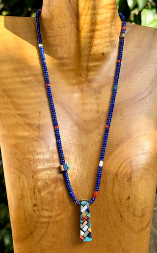 Charlene Reano Reversible Single Strand Mosaic Lapis Bead Necklace-Charlene Reano-Picayune Cellars & Mercantile