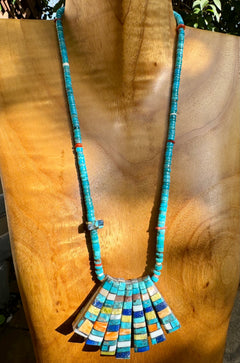 Charlene Reano Reversible Single Strand Mosaic Turquoise Necklace