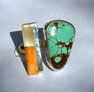 Royston Turquoise & Spiny w Mother of Pearl Open Ring-Marvin Slim-Picayune Cellars & Mercantile