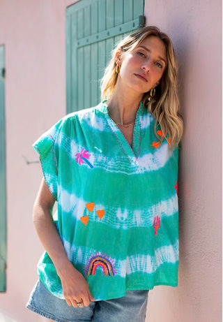 Tie-dyed Embroidered Top