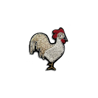 "Silver Rooster" Embroidered Brooch