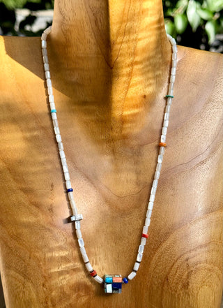 Charlene Reano Single Strand Necklace with mosaic cube-Charlene Reano-Picayune Cellars & Mercantile