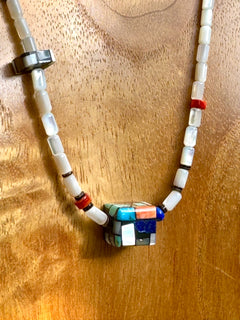 Charlene Reano Single Strand Necklace with mosaic cube