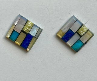 Square Mosaic Inlay Earrings-Janalee Reano-Picayune Cellars & Mercantile