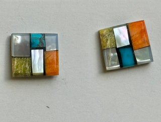 Square Mosaic Inlay Earrings-Janalee Reano-Picayune Cellars & Mercantile