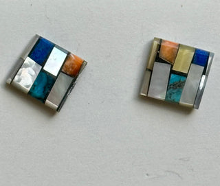 Square Mosaic Inlay Earrings-Janalee Reano-Picayune Cellars & Mercantile