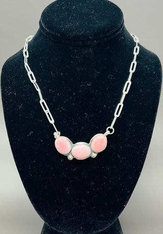 Sterling Silver & Pink Conch Link Necklace-AL Zuni Global Jewelry-Picayune Cellars & Mercantile