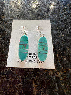 Turquoise and Silver Oval Inlay Earrings