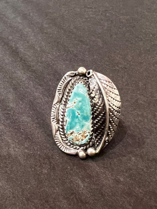 Turquoise & Feather Leaf Ring-Native Jewelry-Picayune Cellars & Mercantile