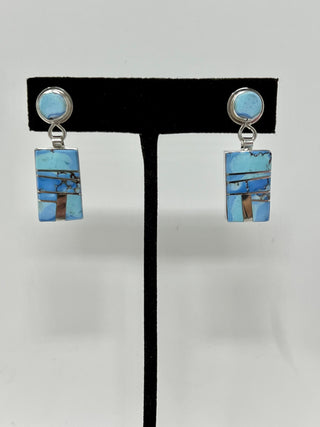 Turquoise Inlay Earrings-Sun West Silver-Picayune Cellars & Mercantile