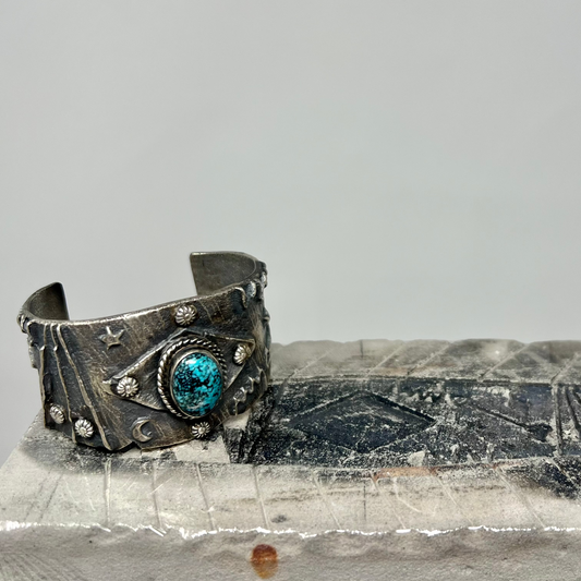 Turquoise & Sterling Silver Tufa Cast Bracelet-First American-Picayune Cellars & Mercantile
