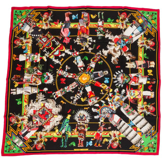 Vintage Hermes Scarf "Kachinas" - Black & Red