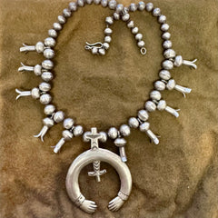 Vintage Navajo Sterling Silver Squash Blossom Necklace