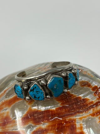 Vintage Nickel and Turquoise Bracelet-Red Shell-Picayune Cellars & Mercantile